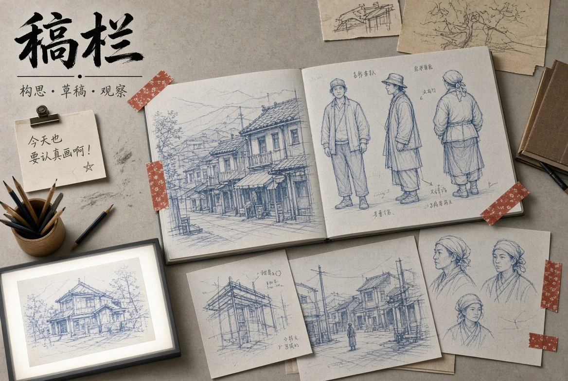 稿栏创作过程